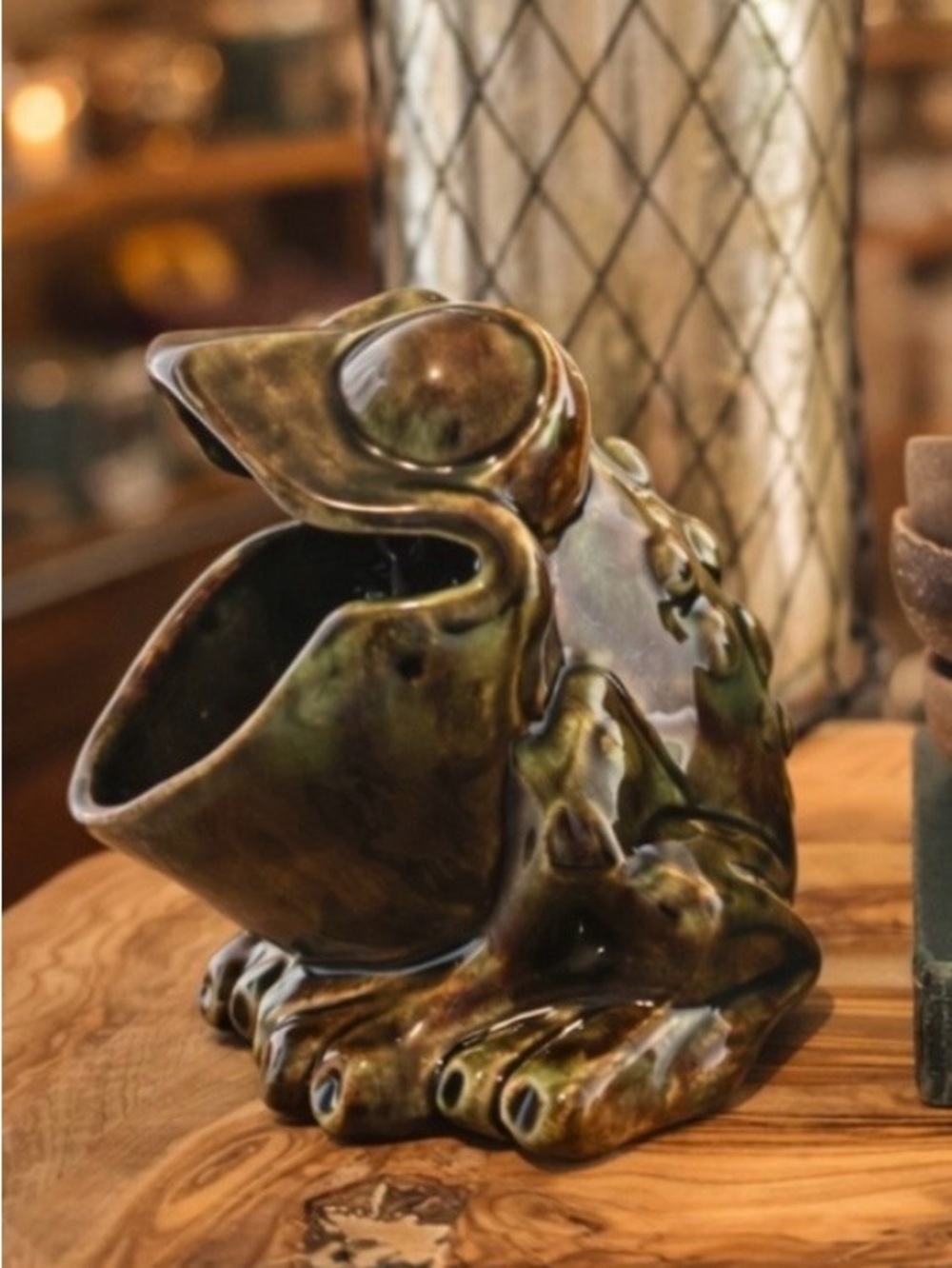 Whimsical Ceramic Frog Sponge Holder | Green Pottery Frog Decor